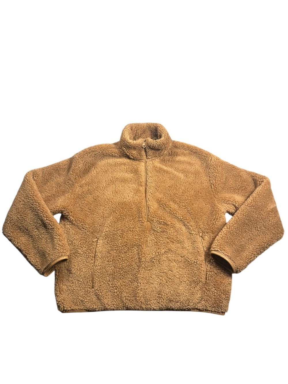 Small OFFLINE By Aerie Fluffy Sherpa Quarter Zip Sweatshirt Brown Beach Dune - Picture 2 of 12